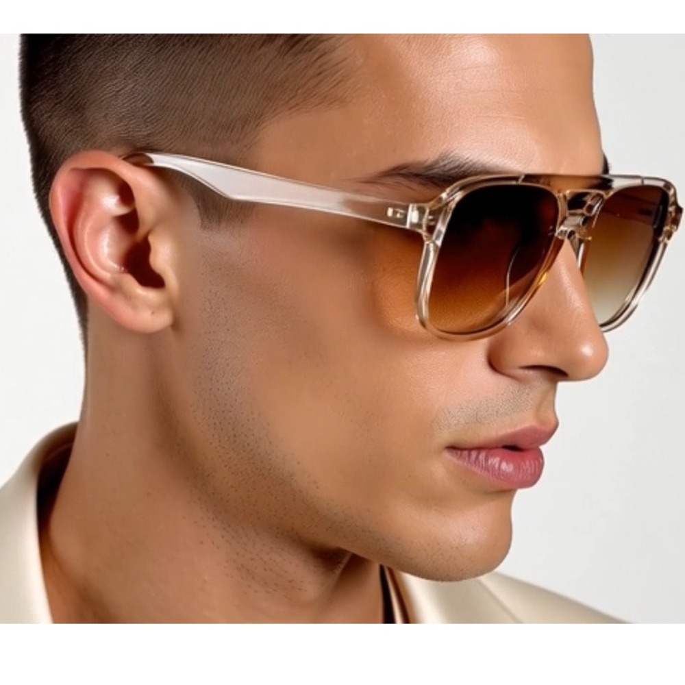 Men Sunglasses Square Frame Transparent Brown‎ Lens Light Weight Shades Lentes